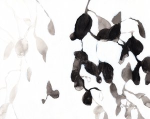 Löv i svartvitt, ca 2018 (Bläck och gesso på papper)