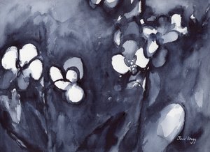 Orchid in Indigo, ca 2017 (akvarell på papper) av Janel Bragg
