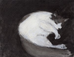 Thomas Taking a Nap, ca 2018 (kol och pastell på papper) av Janel Bragg