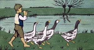 Processionen (träsnitt på papper) av Janet Fisher