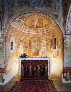 Hrastovlje befästa kyrka, Trinity Church, Apostles (1490), detalj från fresker av Janez Iz Kastva, Slovenien