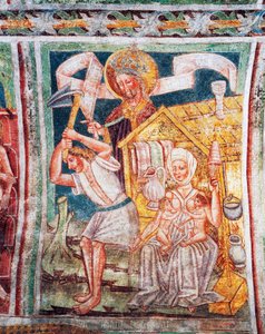 Hrastovlje befästa kyrka, Trefaldighetskyrkan, Deras förfäders första arbete, detalj från fresker av Janez Iz Kastva (1490), Slovenien