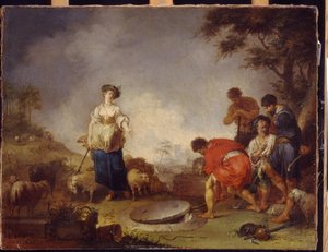 Jacob möter Rachel vid brunnen. Målning av Johann Rosso Jauarius Zick (1730-1797), olja på duk