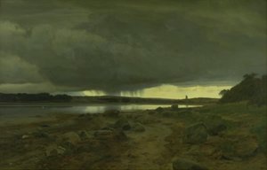 Ett regnigt landskap. Kalø Vig, Jylland