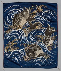 Presentomslag (Fukusa) med karp i vågor av Japan, Meiji period