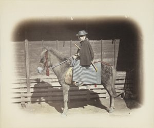 Man på en häst (handfärgat svartvitt foto)