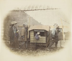 Kvinna buren i en norimono (handfärgat svartvitt foto) av Japanese Photographer