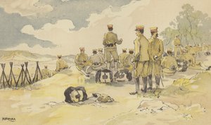 En bataljon av det kejserliga gardet stannar på väg till Liao-yang (chromolitho) av Japanese School