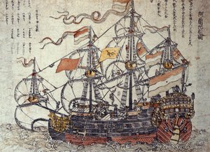Ett holländskt skepp (träblock) av Japanese School