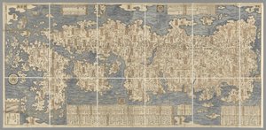 En stor färgad karta över Japan, ritad av Ishigawa Nagara av Japanese School