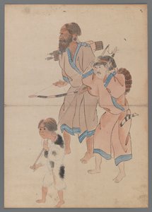 Ainu Hunters (bläck & färg på papper) av Japanese School