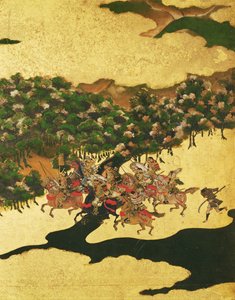Taua o Hogen i le 1156, Vaitaimi o Momoyama (1568-1615) (tusitusi i luga o pepa) av Japanese School