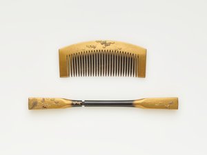 Kam och hårnål, mitten av 1800-talet - början av 1900-talet (trä med lack och guld) av Japanese School
