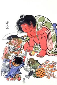 Demoner, mitten av 1800-talet (tryck) av Japanese School