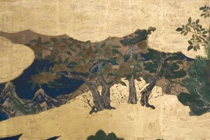 Detalj av våren i palatset, sexfaldig skärm från The Tale of Genji, ca 1650 (bläck, färger och guld på papper) av Japanese School