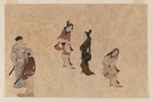 Tidig Ukiyo-e-målning (bläck, färg och guld på papper) av Japanese School