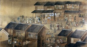 Edo by Night (bläck & färg på papper) av Japanese School