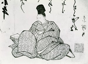 Hero of a Monogatari av Ariwara no Narimira (825-880) 1600- och 1800-talet (träblocktryck) av Japanese School