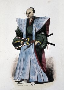 Japansk adelsman med vapen och ceremoniell klädsel,1860 (gravyr) av Japanese School