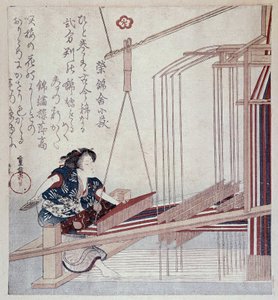 Japansk vävstol, tryck från sent 1800-tal