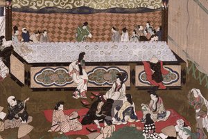 Kabuki-teatern på en mässa i Kyoto, illustration efter en 17:e målning från 