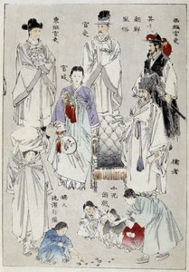 Korea: adelsmännens traditionella dräkter - japanskt tryck av Japanese School