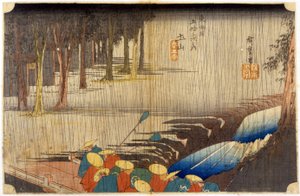 Landskap i regnet. Japanskt tryck. sd. 1800-talet. av Japanese School