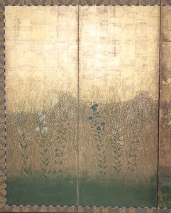 Moon In Musashi Plain (färg och guld på papper) av Japanese School