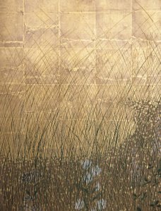 Moon In Musashi Plain (färg och guld på papper) av Japanese School