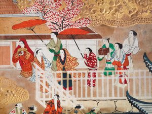 Osakazu Byobu - Japansk vikskärm med åtta paneler (målning) av Japanese School