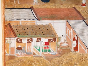 Osakazu Byobu - Japansk vikskärm med åtta paneler (målning) av Japanese School