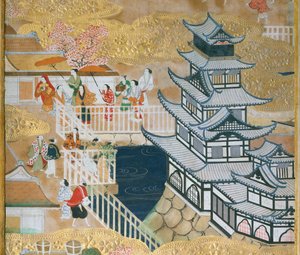 Osakazu Byobu - Japansk vikskärm med åtta paneler (målning) av Japanese School