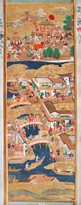 Osakazu Byobu - Japansk vikskärm med åtta paneler (målning) av Japanese School