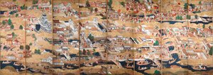 Osakazu Byobu - Japansk vikskärm med åtta paneler (målning) av Japanese School