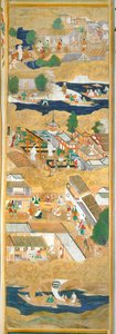 Osakazu Byobu - Japansk vikskärm med åtta paneler (målning) av Japanese School