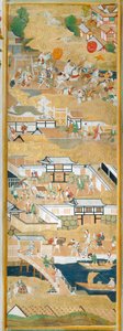 Osakazu Byobu - Japansk vikskärm med åtta paneler (målning) av Japanese School