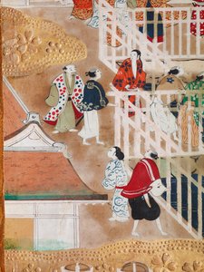 Osakazu Byobu - Japansk vikskärm med åtta paneler (målning) av Japanese School