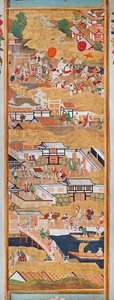 Osakazu Byobu - Japansk vikskärm med åtta paneler (målning) av Japanese School