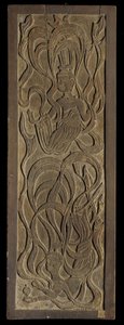 Panel med lågrelief snideri av buddhistiska apsaras (trä) av Japanese School