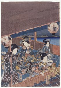 Del av Genji Triptych (träsnitt i färg) av Japanese School