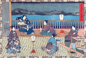 Förbereda fisk (träsnitt i färg) av Japanese School