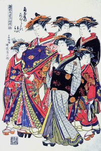 Japanska kvinnor av hög kvalitet, sent 1800-tal (tryck) av Japanese School