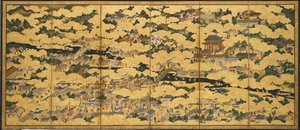 Rakuchu rakugai zu (Scener i och omkring huvudstaden
huvudstaden), andra halvan av 1600-talet (Bläck, färg och guld på papper) av Japanese School