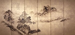 Recto: Landscape After Mi Fei, ca 1810 (bläck på bladguld) av Japanese School