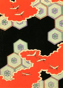 Röda moln med flygande tranor av Japanese School