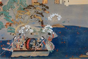 Roddbåt, illustration för Eiga Monogatari (Story of Splendor), av Akazome Emon (ca 956-1041). Japan av Japanese School