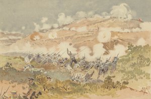 Rysk motattack på vår position i Chien-shan (chromolitho) av Japanese School