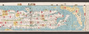 Utsnitt av en karta över vägar i Japan.  Dai Nihon koku junro meiki daisei. ["En tydlig och minutkarta över Japans stora vägar"]  1850 av Japanese School