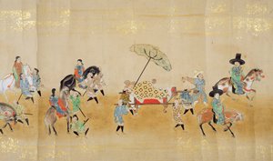 Sjätte koreanska ambassaden till Japan i Meireki 1 vid tiden för Tokugawa Ietsuna succession 1651, möjligen av Kano Masanobu (1625-94) (rullmålning) (detalj) av Japanese School