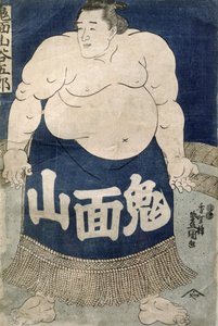 Sumo Wrestler (träsnitt i färg) av Japanese School